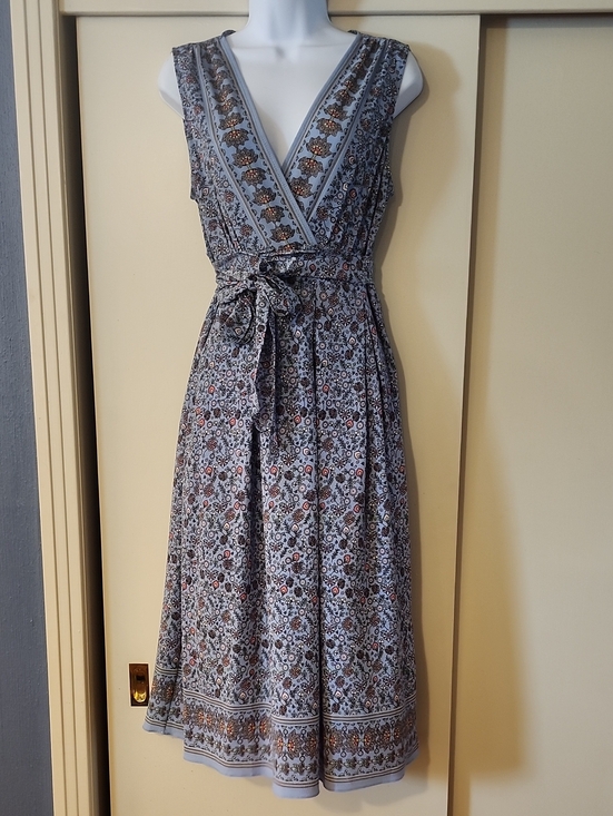 Max Studio Dresses & Skirts - Max Studio Sleeveless Blue Floral Wrap Midi Dress with Waist Tie Small